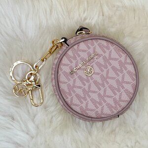 NWOT Michael Kors Pink Logo Zip Coin Case Bag Charm with Gold Hardware